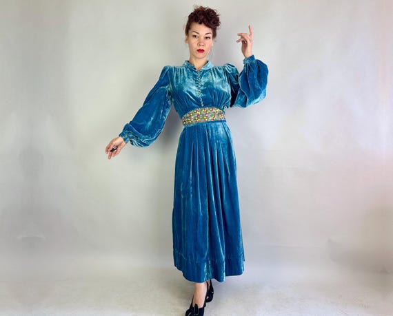 1930s She Wore Blue Velvet Dress | Vintage 30s Gown w… - Gem