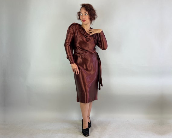 1930s Bold and Bronze Dress | Vintage 30s Brown R… - image 9