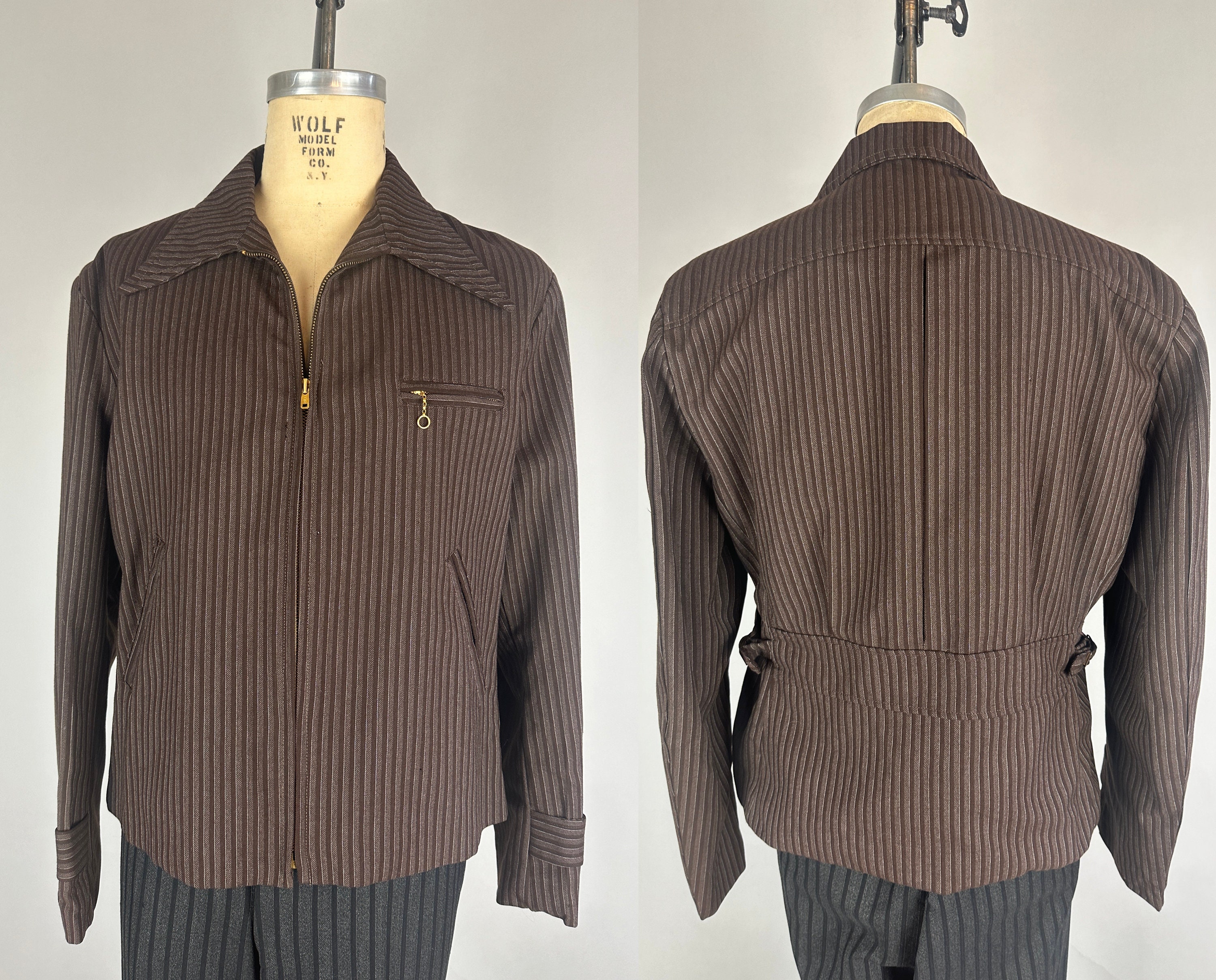 1940s Chic Stripes Cinch Jacket | Vintage 40s Brown and 1940s Chic Stripes Cinch Jacket | Vintage 40s Brown and