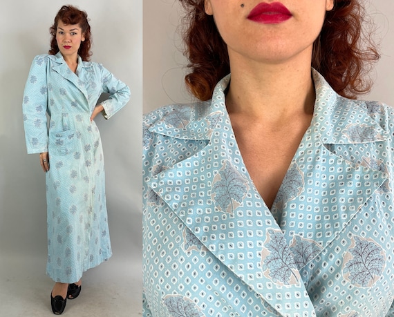 1940s Lovely Lounge Robe | Vintage 40s Blue White… - image 1