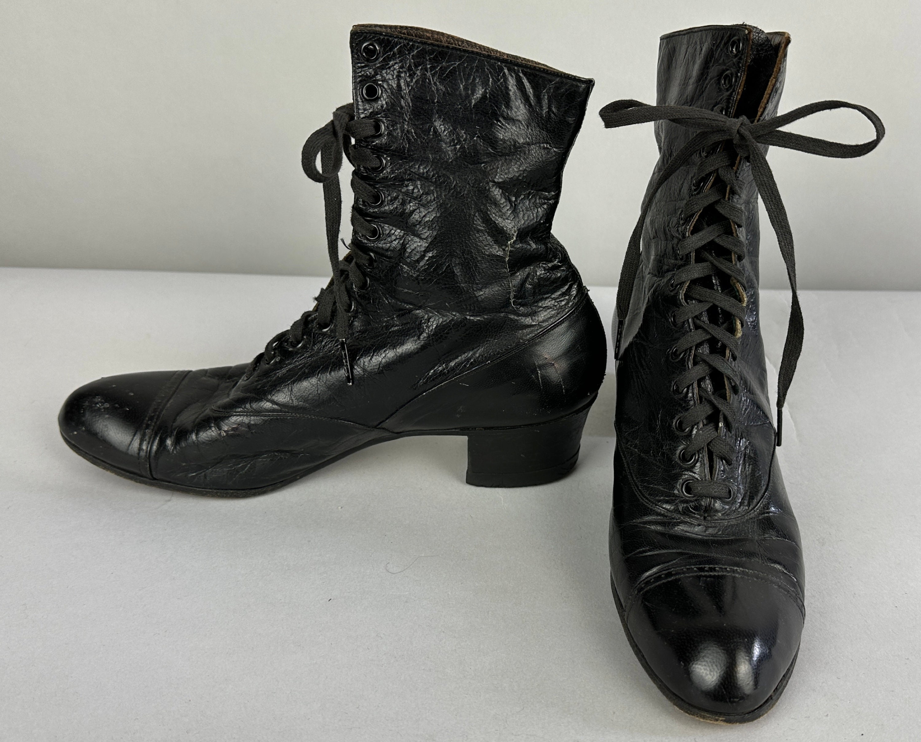 VTG 1890s Victorian womens High Lace Up Leather boots shoes Peters St Louis