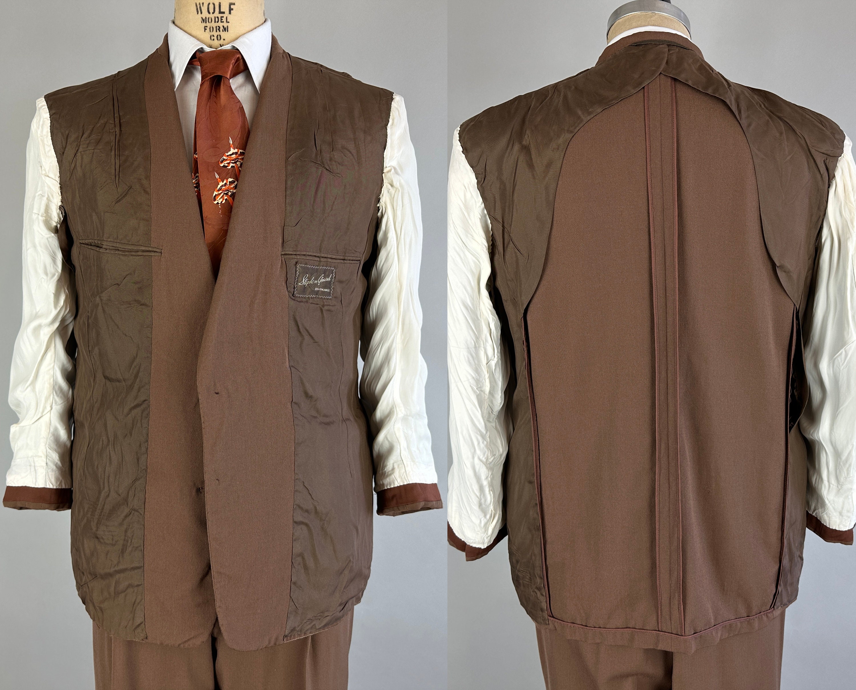1950s Terrific Tawny Suit | Vintage 50s Top-Stitched Brown Wool