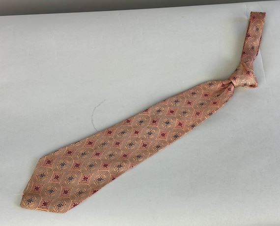 1950s Splish Splash Necktie | Vintage 40s Chocolate Milk Silk Self Tie with Raindrop Splashes and Ripples in Crimson Red & Black by Hastings