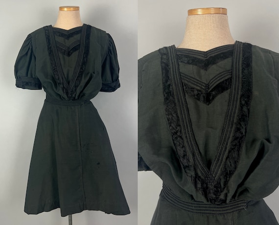 1900s Sea Shanty Swimsuit  | Vintage Antique Edwardian Black Wool Two Piece Beachwear Bathing Costume Dress with Bloomers | Extra Small XS