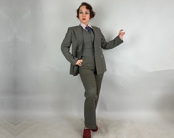 1930s Three-piece Belted-back Suit | Vintage 30s Steel Grey