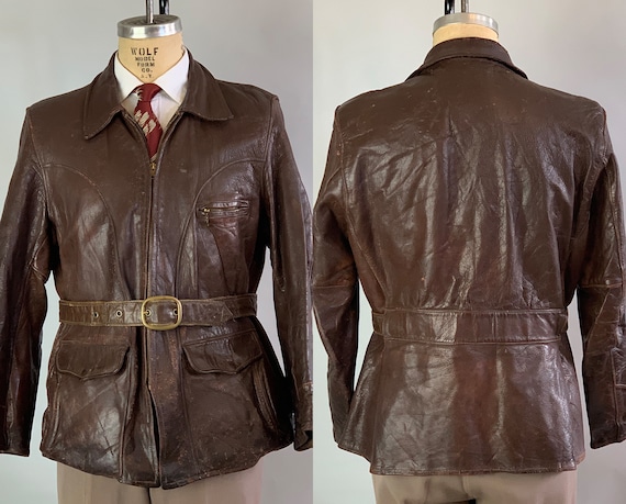 1930 Dandy Delinquent leren jas Vintage 30s Brown Motorcycle 1940 Rebel Schreeuwt Lederen Jas Vintage Mens 40s Chestnut