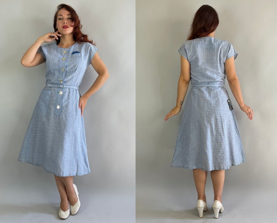 1950s Dandy Deadstock Dress | Vintage 50s Blue an… - image 9