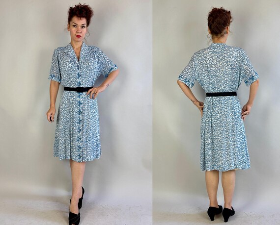 1940s Step in Time Dress | Vintage 40s Blue and W… - image 9