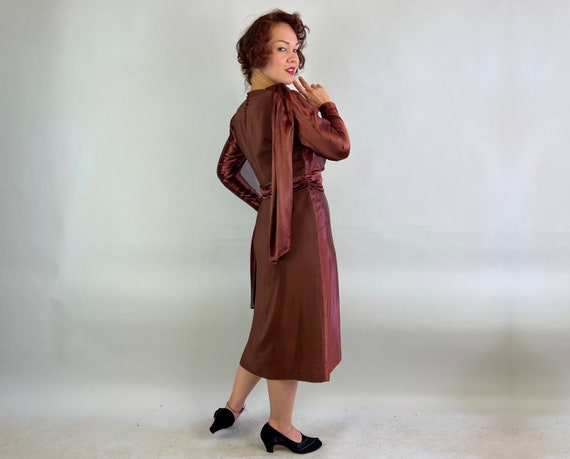 1930s Bold and Bronze Dress | Vintage 30s Brown R… - image 5