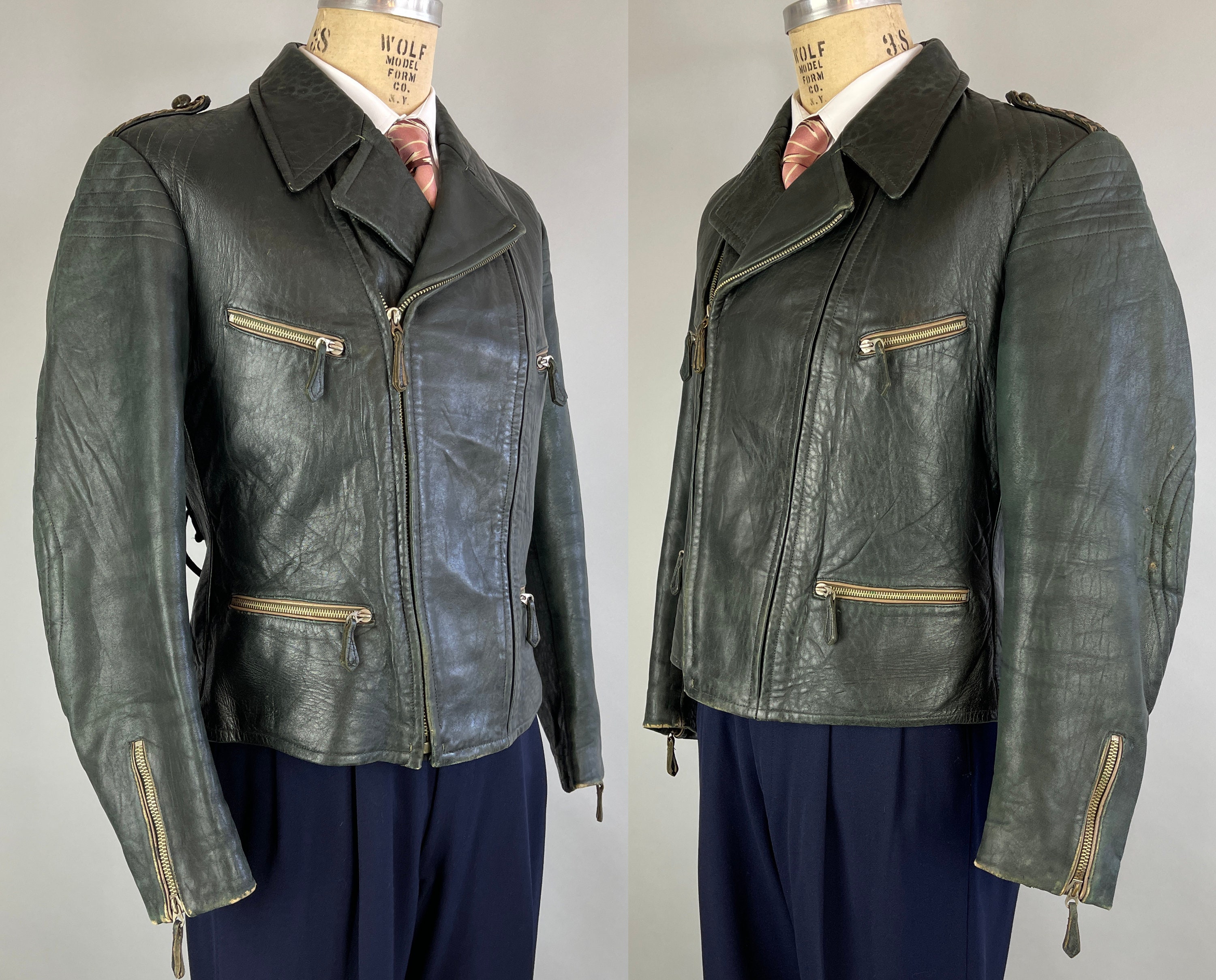 1930s Dandy Delinquent Leather Jacket Vintage 30s Black Motorcycle Jacket  W/ Belted Back Flannel Lining & Art Deco zipp Hardware Large - Etsy