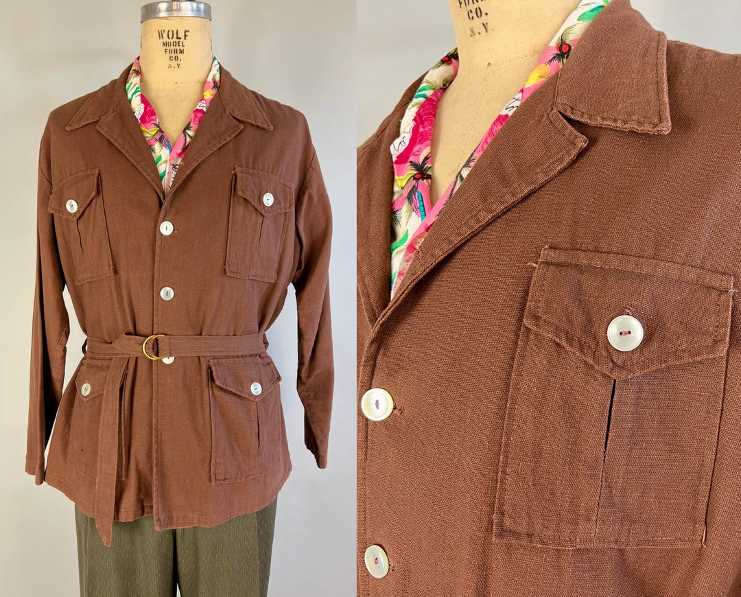 1940s Adventure Time Jacket Vintage 40s Russet Brown Sportswear Safari
