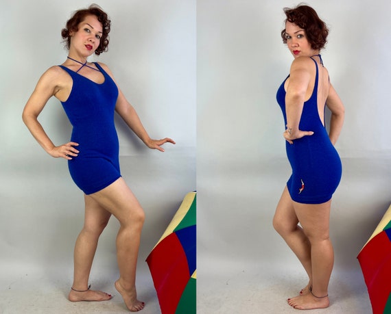 1930s Cobalt Caress Swimsuit | Vintage 30s Blue W… - image 8