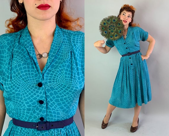 1940s Peacock Perfection Dress | Vintage 40s Teal