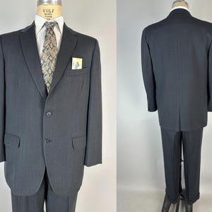 1950s Don't Fence Me In Suit | Vintage 50s Two Piece Charcoal Grey Wool Jacket & Trousers Set w/Chain Link Fishnet Weave | Size 42 Large image 5