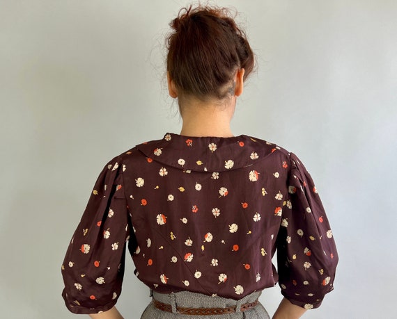1930s Blossoming Brown Blouse | Vintage 30s Silk … - image 2