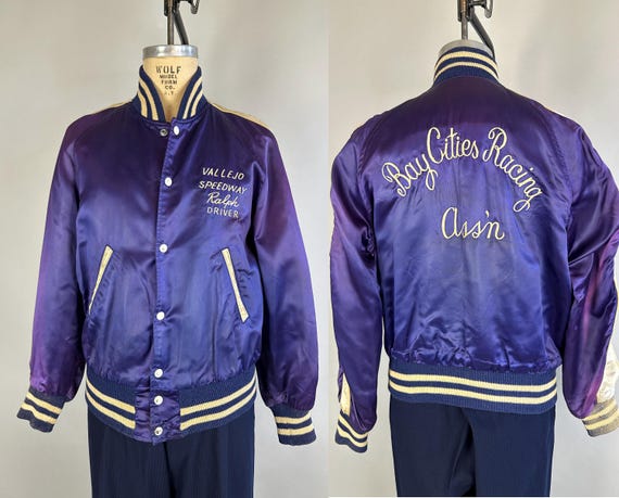 1950s Racer Ralph Royal Purple Car Club Jacket | Vintage 50s Satin