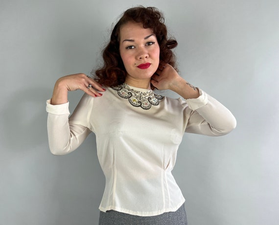 1940s Glamour Girl Blouse | Vintage 40s Cream Whi… - image 5