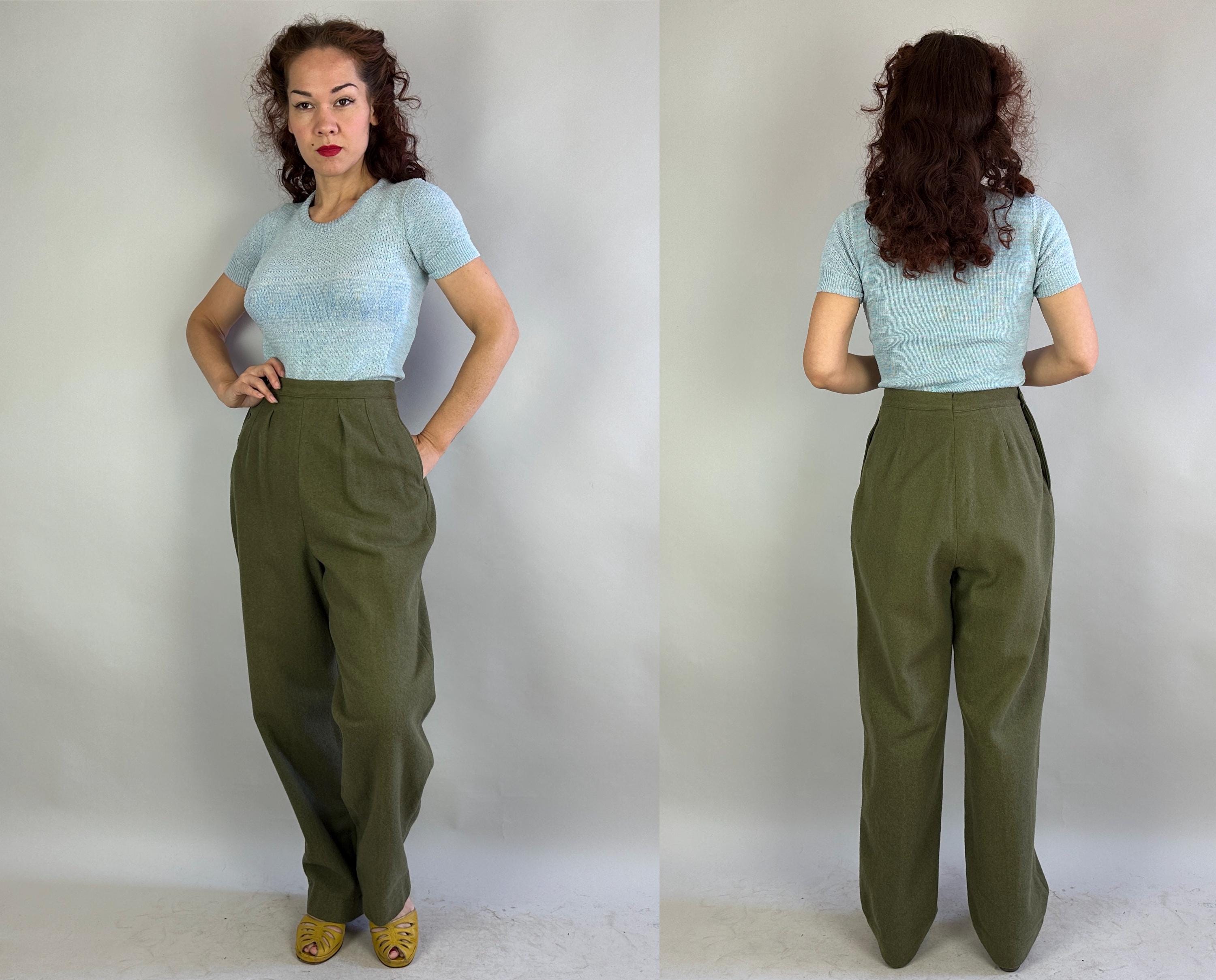 1950s Wonderful WAC Trousers | Vintage 50s Olive Green Wool 1950s Wonderful WAC Trousers | Vintage 50s Olive Green Wool