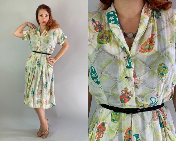 1940s Heart-Stopping Helen Harlequin Shirtwaist Dr