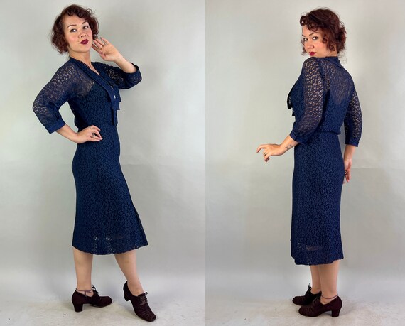 1930s Deep Blue Sea Dress | Vintage 30s Sheer Nav… - image 2