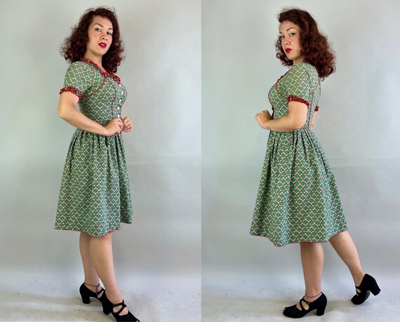 1940s Darling Dirndl Dress | Vintage 40s Green Wh… - image 7