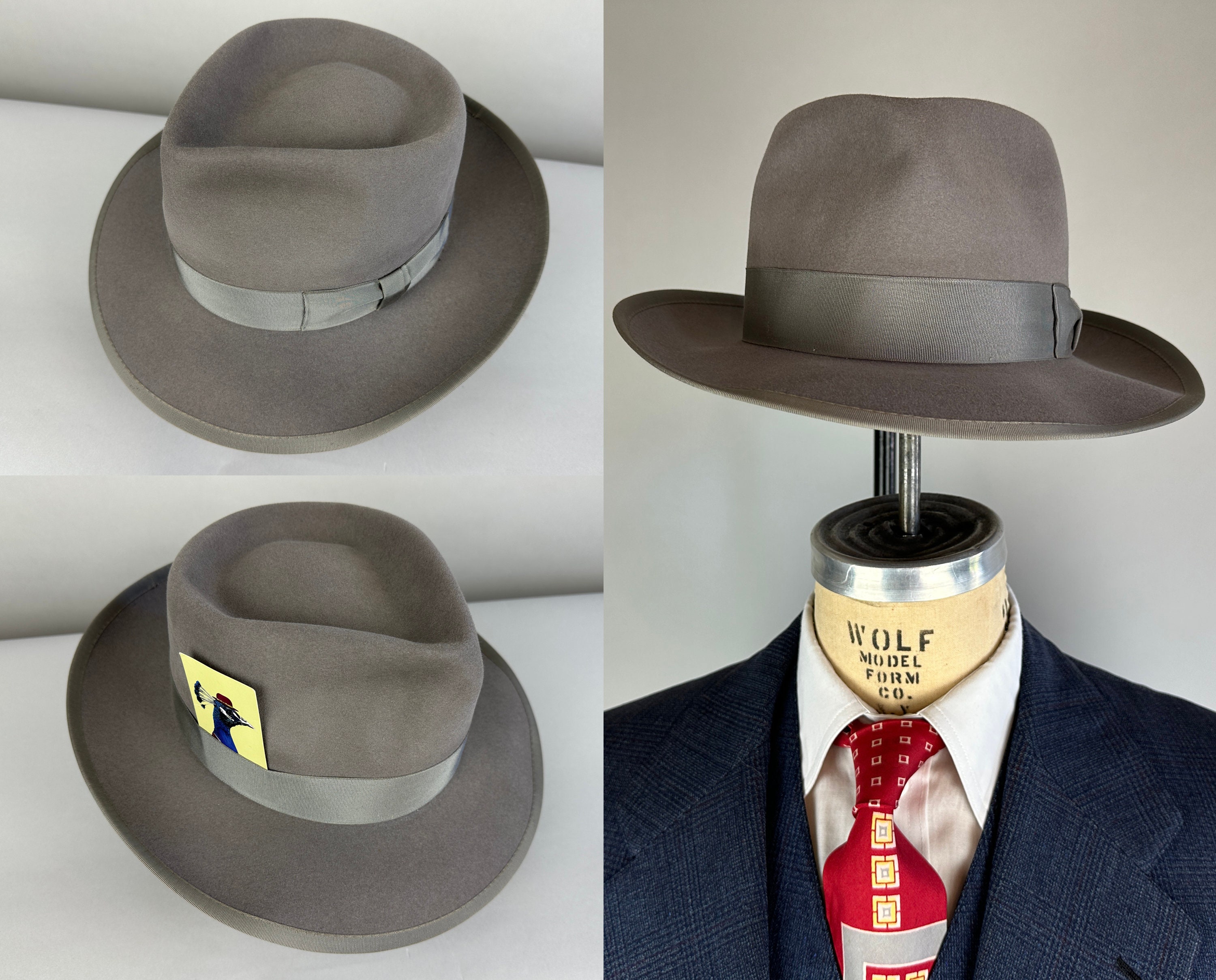 1940s Silver Fox Fedora | Vintage 40s Dove Grey Beaver Felt Hat with  Grosgrain Ribbon Band & Snap Brim Edge Trim by Brent | Size 7 1/4 Large