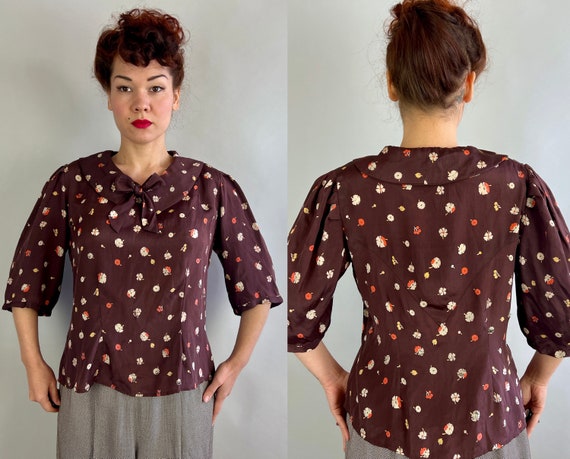 1930s Blossoming Brown Blouse | Vintage 30s Silk … - image 10