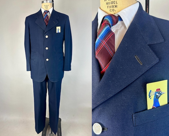 1950s All Aboard Trainman Suit | Vintage 50s Blue Wool Jacket and Trousers New England Train Conductor Uniform Dated 1956! | Size 40 Medium