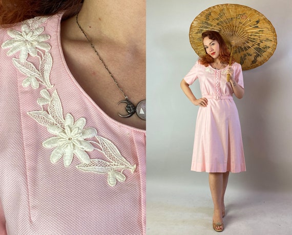 1940s Pretty in Pink Day Dress | Vintage 40s Cotto