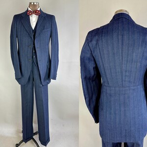 1930s Three-piece Belt-back Suit | Vintage 30s Blue Wool Flecked