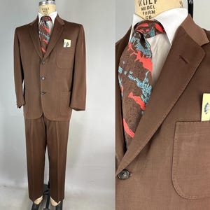 1950s Natural in Neutral Suit | Vintage 50s Two Piece Kangaroo Brown Wool Gabardine Jacket and Trousers with Top Stitching | Size 40 Medium