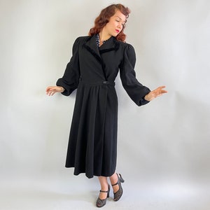 1930s Puffed with Pride Coat Vintage 30s Black Wool Balloon Sleeve Princess Overcoat with Velvet Trim and Padded Puff Shoulders Medium image 4