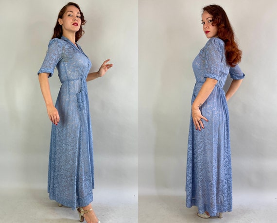 1930s Garden Gala Gown | Vintage 30s Sky Blue Sem… - image 8