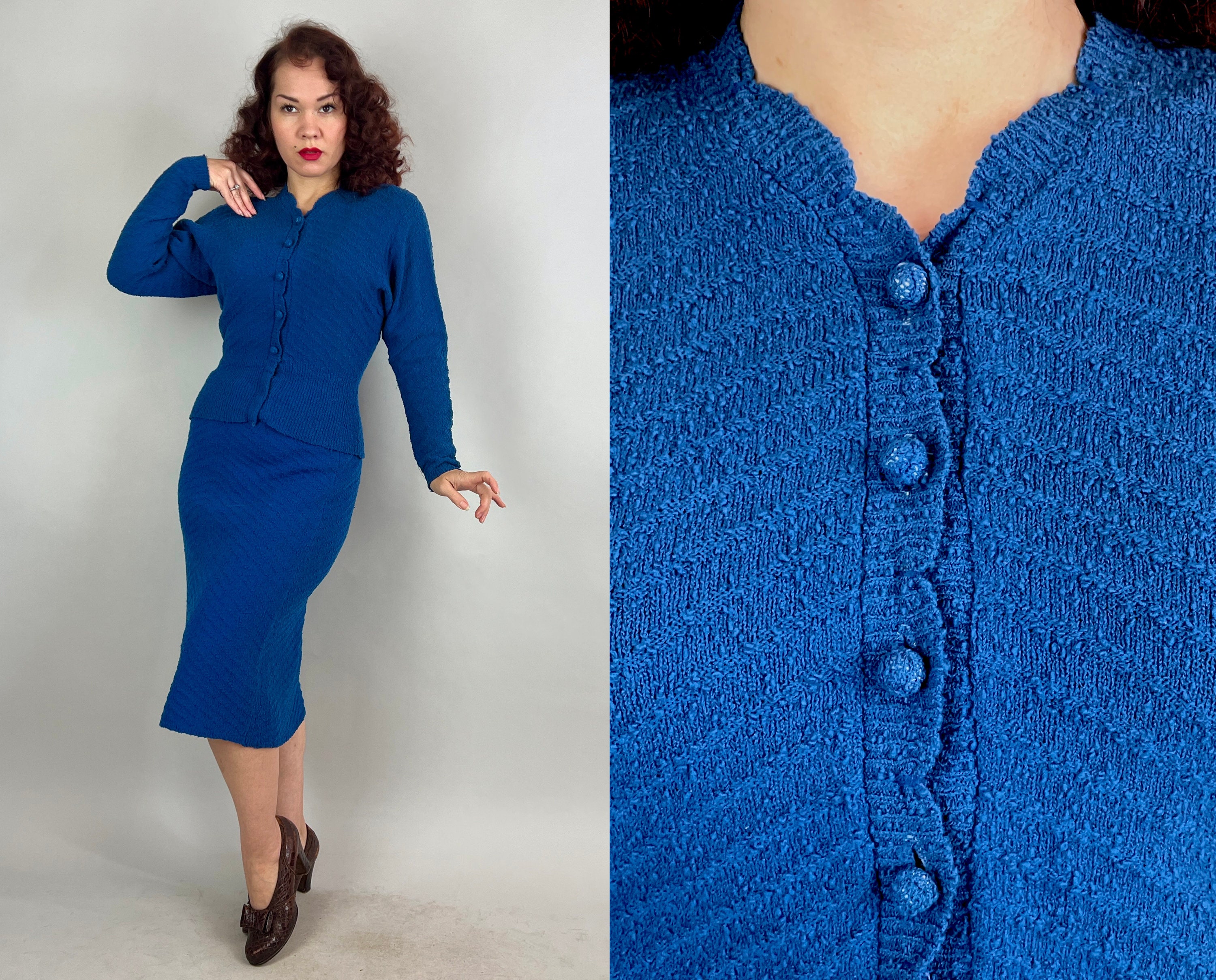 1950s Cool in Cobalt Knit Set Vintage 50s Two Piece Blue - Etsy