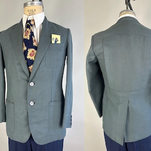 1950年代 Not For the Birds ベルト付きバックジャケット | ヴィンテージ 50年代 スレートブルー テクスチャード加工 バーズアイ ウール シングルブレスト スポーツコート | サイズ 38 ミディアム