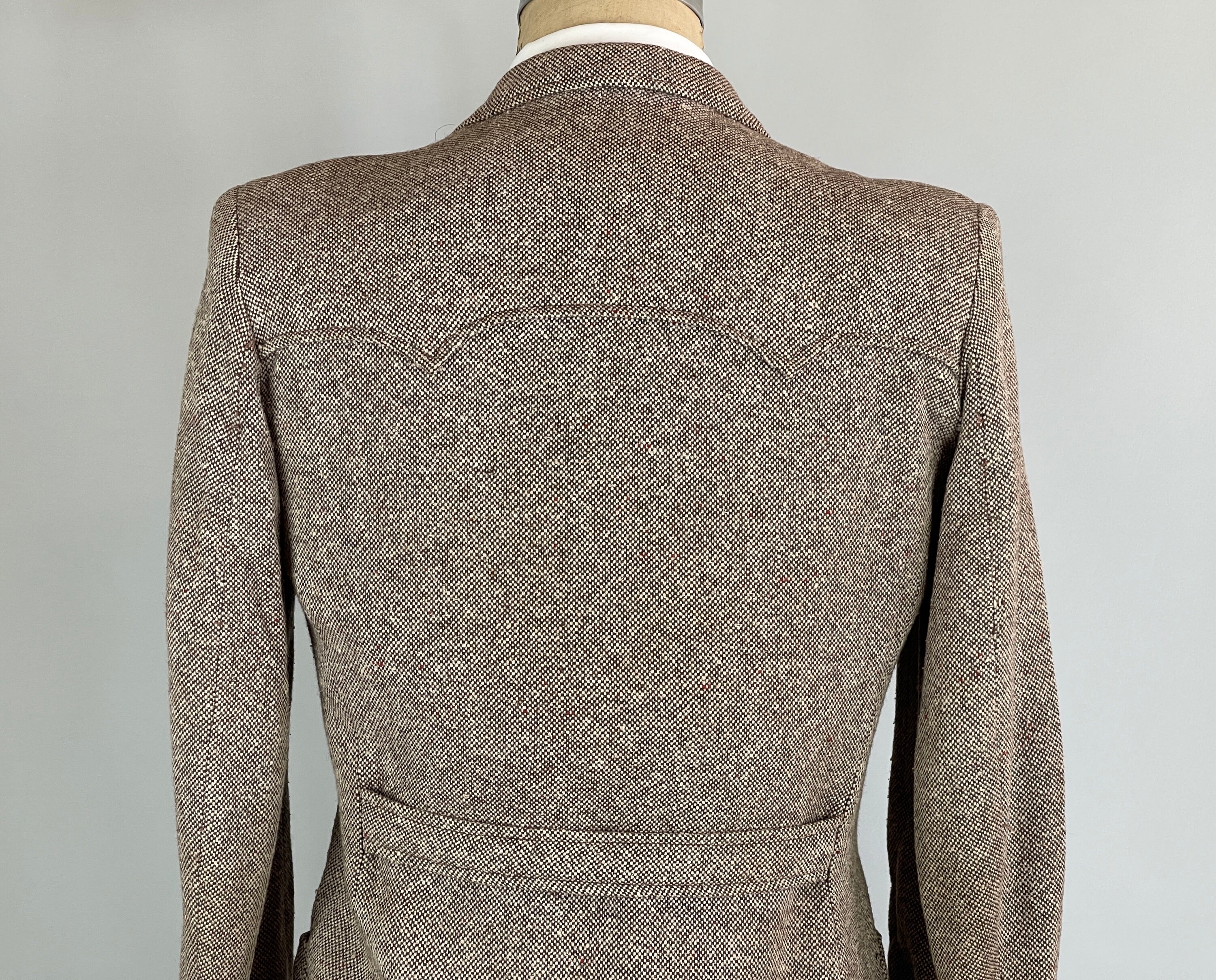 1930s Tweed Belted Back Jacket | Vintage 30s Coffee & Cream Wool Blazer ...