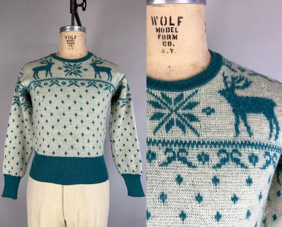 1940s Winter Wonderland Sweater | Vintage 40s Tur… - image 1