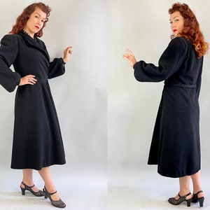 1930s Puffed with Pride Coat Vintage 30s Black Wool Balloon Sleeve Princess Overcoat with Velvet Trim and Padded Puff Shoulders Medium image 6