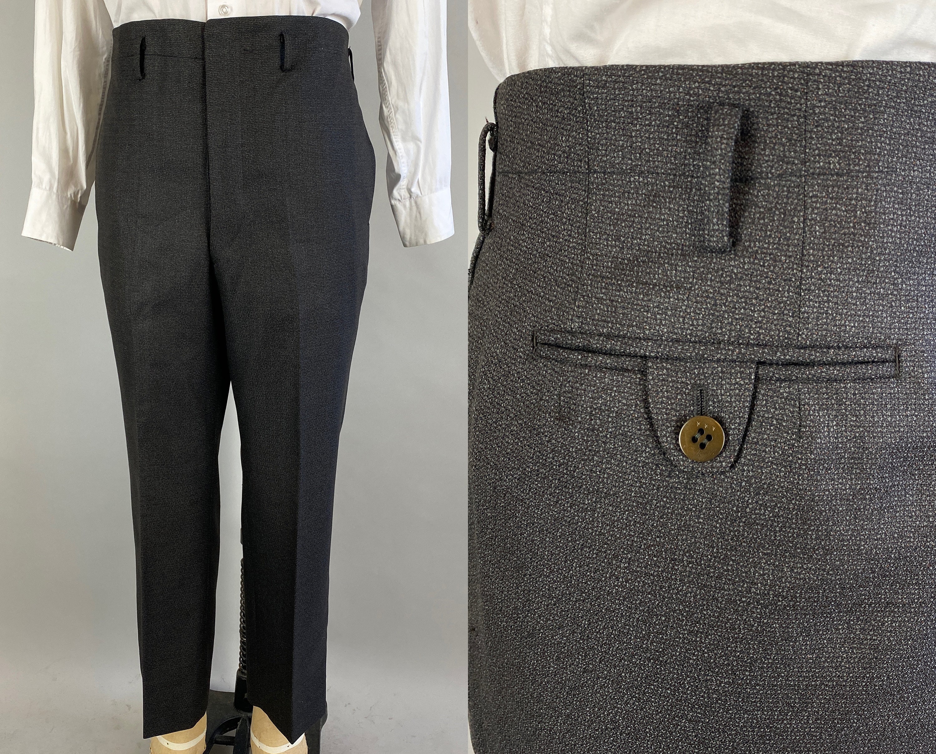 1940s Tailored Tyler Trousers  Vintage 40s Heathered Grey Wool