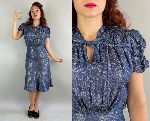 1930s Lily's Lovely Lamé Dress | Vintage 30s Blue… - image 1