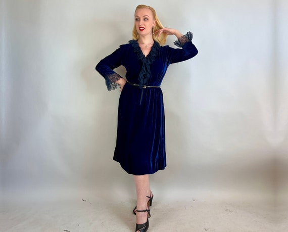 1930s Astonishing Azure Dress | Vintage 30s Deep … - image 8