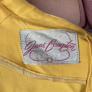 1940s The Perfect Match Blouse | Vintage 40s Yellow Rayon Crepe Poet Sleeve Button Back Shirt Top w/Diamond Check Quilting | Medium Large XL image 11