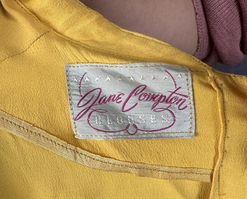 1940s The Perfect Match Blouse | Vintage 40s Yellow Rayon Crepe Poet Sleeve Button Back Shirt Top w/Diamond Check Quilting | Medium Large XL image 11