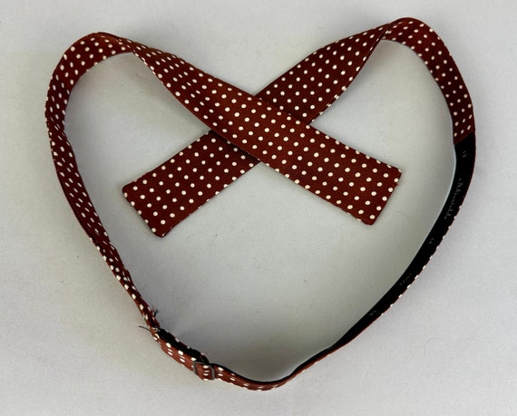 1950s Popular in Polkadot Bowtie | Vintage 50s Mahogany Brown and White Polka Dot Silk Adjustable Size Self Bow Tie