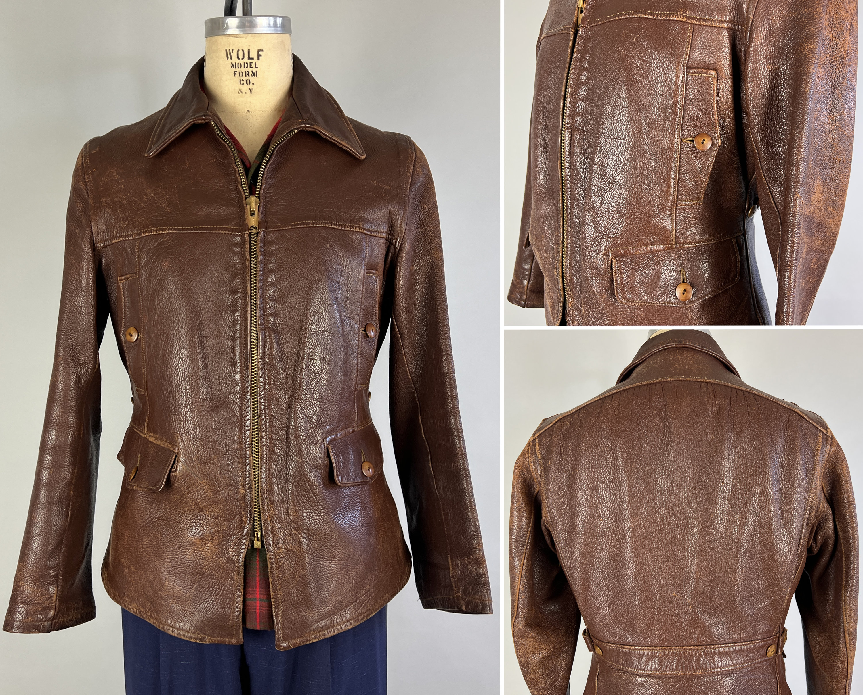 VINTAGE R.M.WILLIAMS LEATHER MOTORCYCLE CAR RACING JUMP SUIT JACKET  COLLECTORS