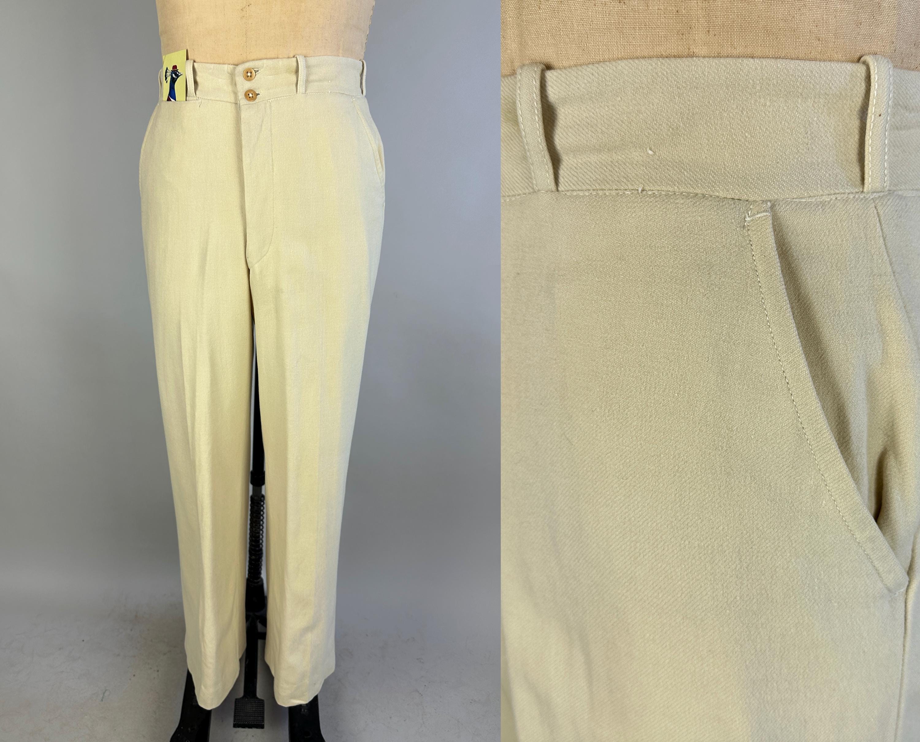 30's] French Vintage Gray Wool Striped Work Pants