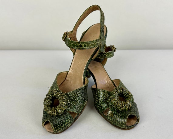 Vintage | Shoes | Vintage Green Snakeskin Heels | Poshmark