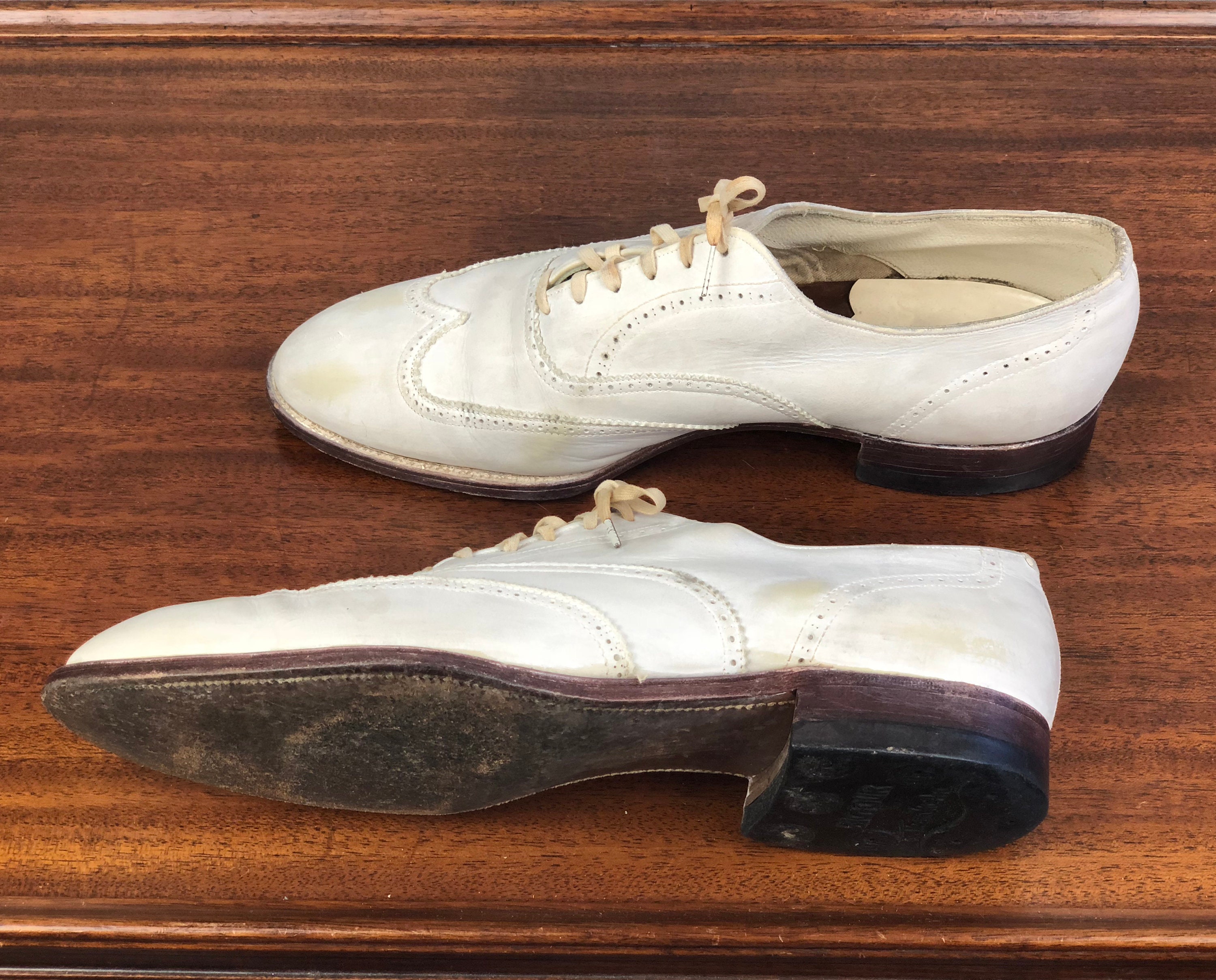 1930s Alabaster White Mens Shoes | Vintage 30s Leather Oxfords with ...