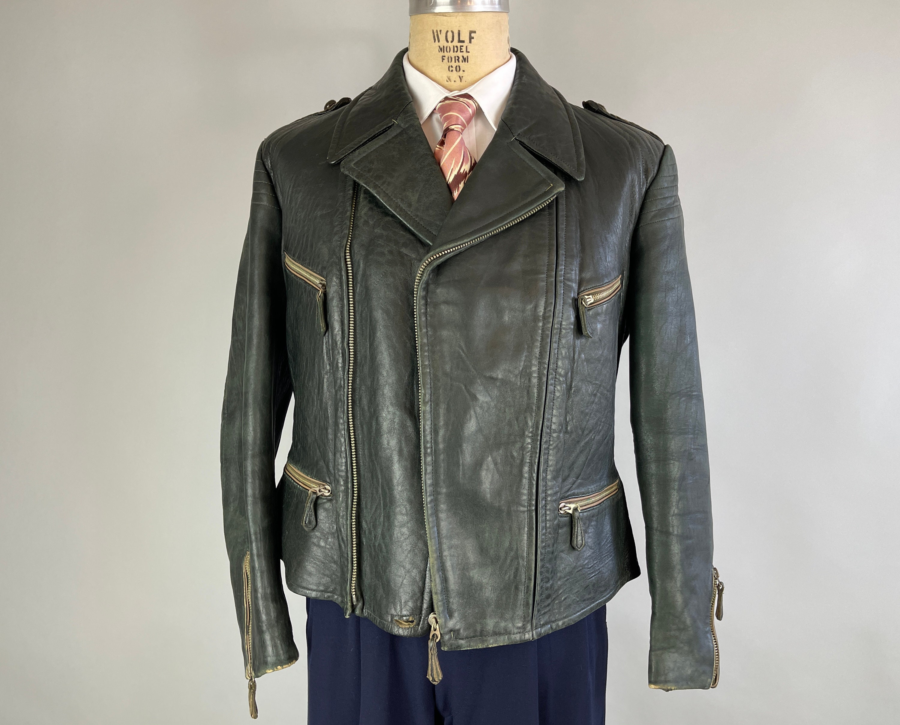 1930s Dandy Delinquent Leather Jacket Vintage 30s Black Motorcycle Jacket  W/ Belted Back Flannel Lining & Art Deco zipp Hardware Large - Etsy