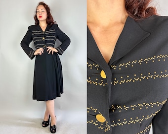 Vintage 40s Cold Rayon Brown Floral Print Iconic WWII Era
